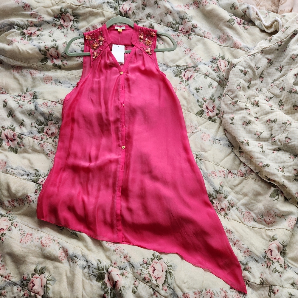 Pink Silk Leifsdottir Anthropologie  Asymmetrical Blouse size 4